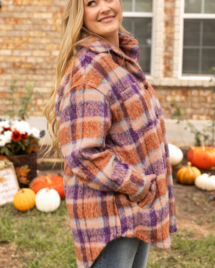 Multicolour Plus Size Plaid Print Collared Button up Jacket