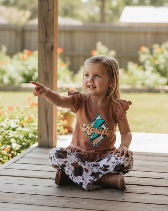 Howdy" Bolt printed top & multi-printed bell bottoms. GSPO102312-amy