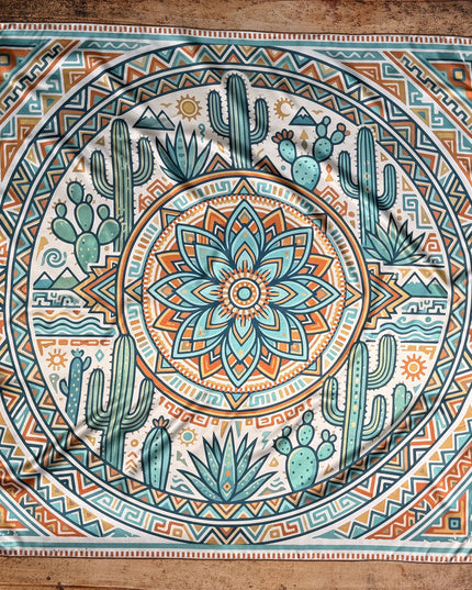 AVS-855 AZTEC CACTI PRINT SILK WILD RAG 36X36
