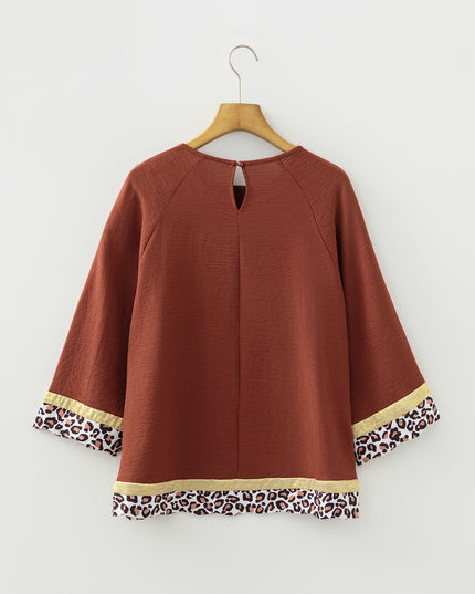 Clay Leopard Detail Loose Bracelet Sleeve Top