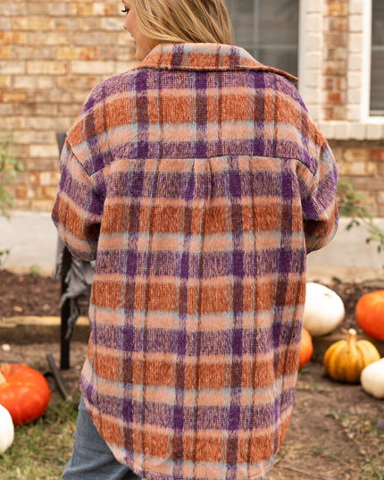 Multicolour Plus Size Plaid Print Collared Button up Jacket