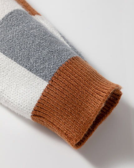 Brown Plus Size Checkered Crewneck Sweater