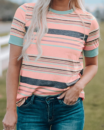Multicolor Stripes Crew Neck T Shirt
