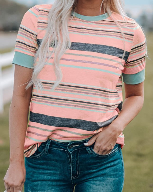 Multicolor Stripes Crew Neck T Shirt