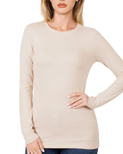 `Microfiber Long Sleeve Basic Tee Zenana