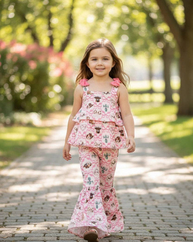 Highland cow & western boots printed tunic & bell bottoms. OFG62058 JEAN