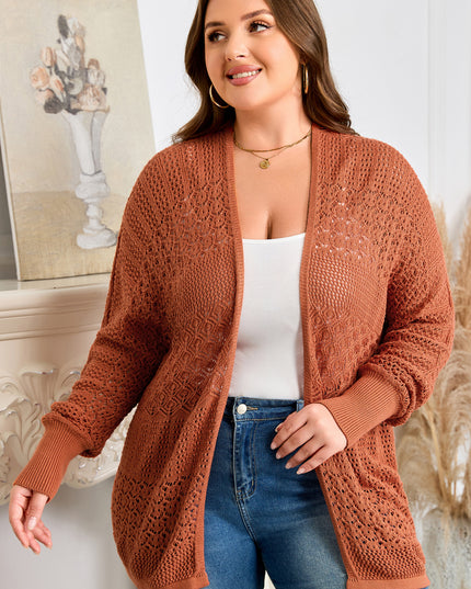 Redwood Burl Mixed Pattern Knitted Open Front Plus Cardigan