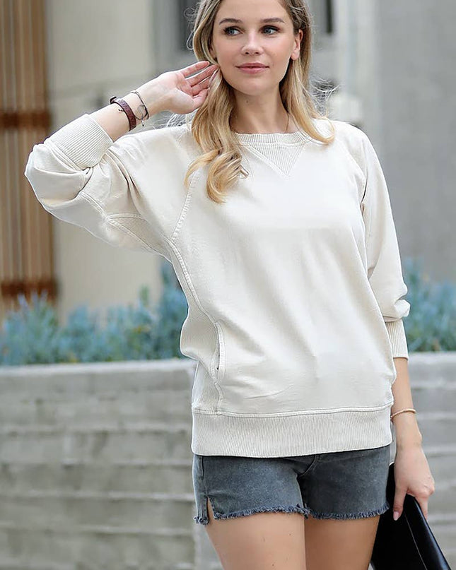 `Washed French Terry Pullover With Side Pockets Zenana