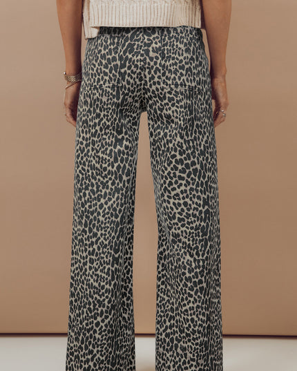Black Leopard Print Wide Leg High Waist Jeans