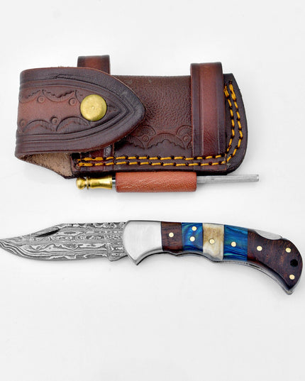 Damascus steel pocket knife Limited Run TF-071