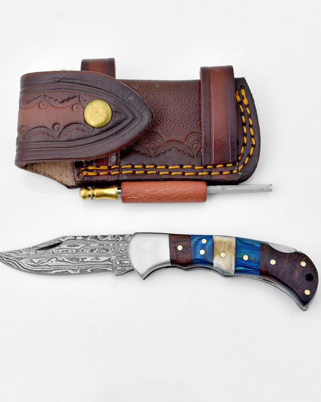 Damascus steel pocket knife Limited Run TF-071