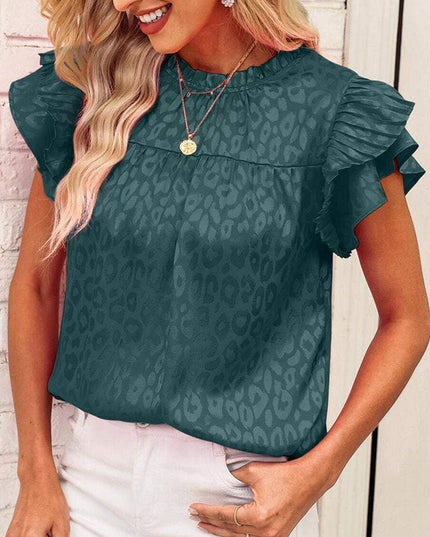 Urban print stain ruffle t-shirt top