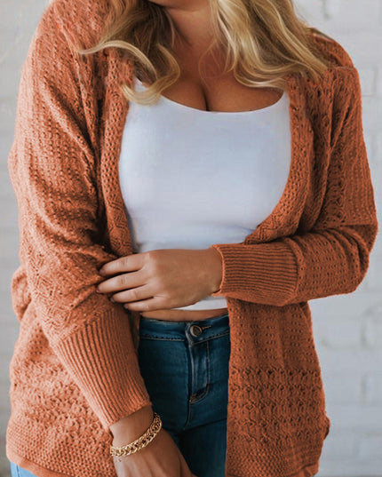 Redwood Burl Mixed Pattern Knitted Open Front Plus Cardigan