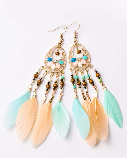 Multicolor Bohemian Hollow-out Feather Tassel Earrings