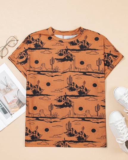 White Desert Sand Print Short Sleeve Knit Top