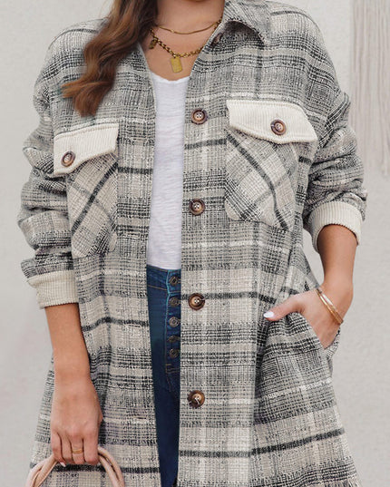 Gray Plus Size Macrame Plaid Coat