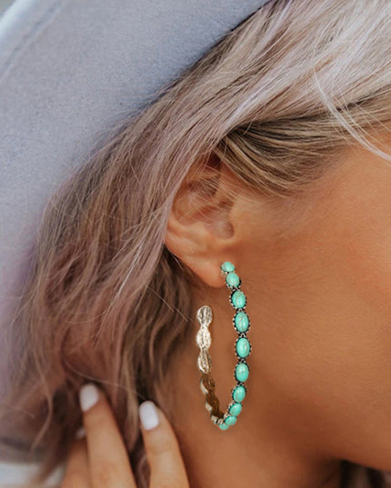 Sky Blue Gem Inlay Retro C-shape Earrings