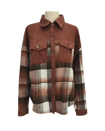 Western Plaid patchwork corduroy oversized jacket Shacket