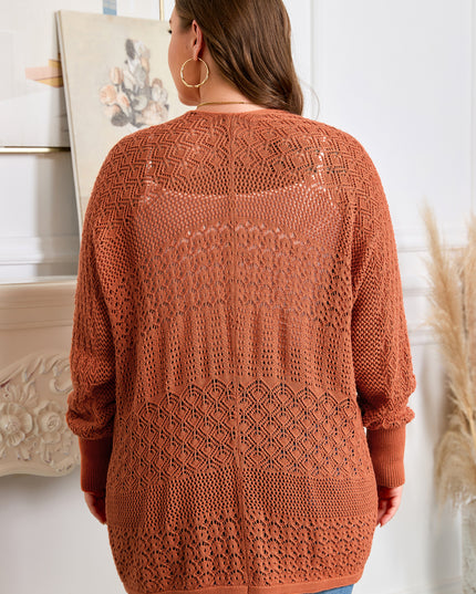 Redwood Burl Mixed Pattern Knitted Open Front Plus Cardigan