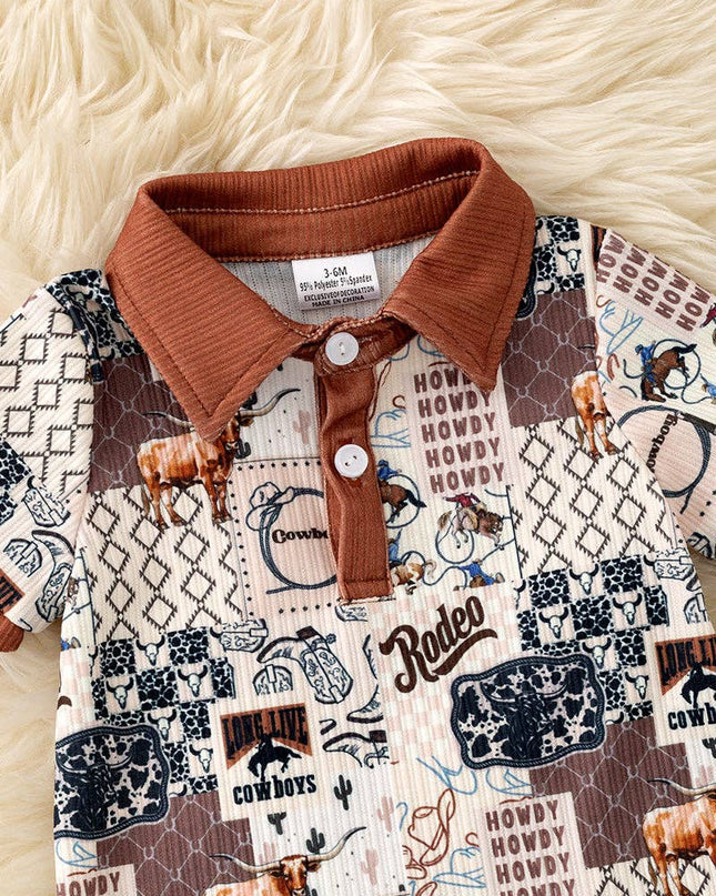 Rodeo multi-printed baby jumpsuit with snaps. RPB60321 SOL