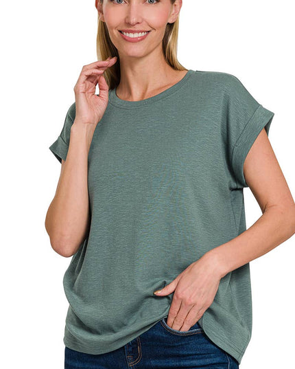 Cotton Modal Slub Rolled Sleeve Tee - Zenana