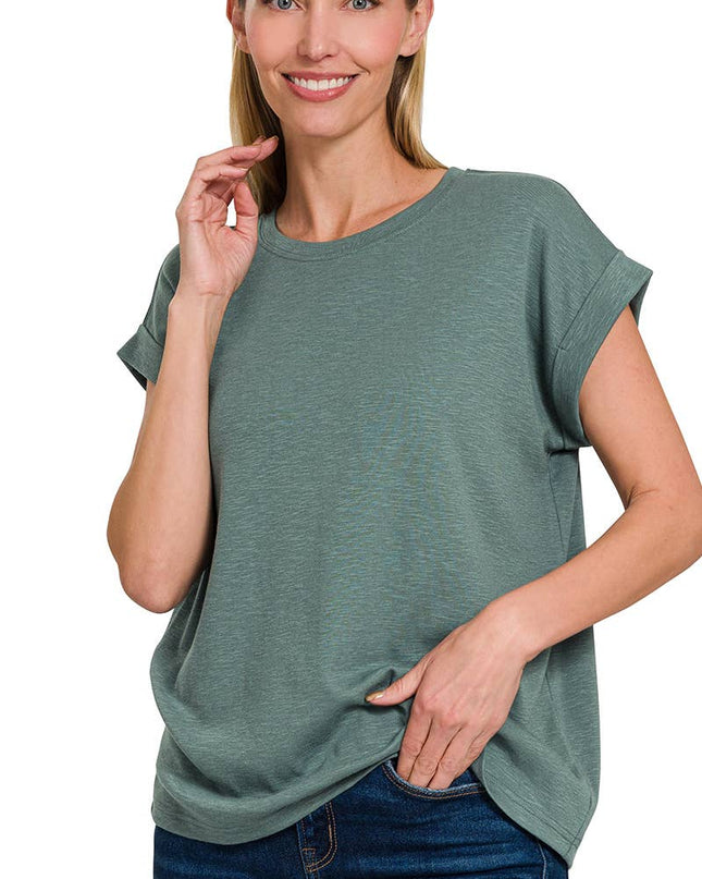 Cotton Modal Slub Rolled Sleeve Tee - Zenana