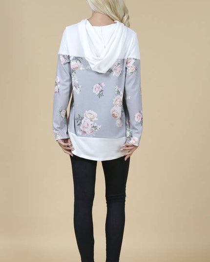 X167-DANA FLORAL PRINT COLOR BLOCK HACCI HOODIE