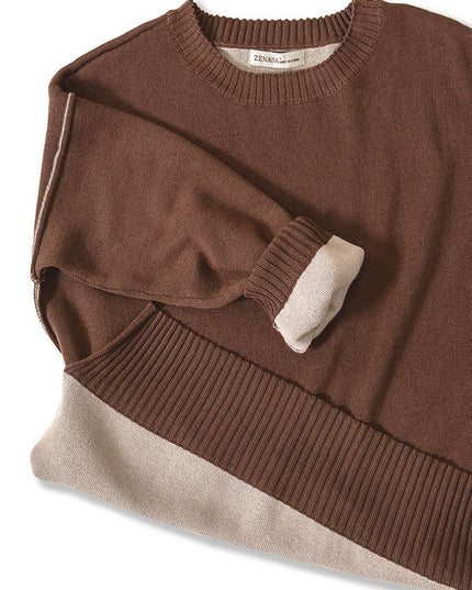 0805 Round Neck Contrast Trim Sweater SI-28343 Zenana