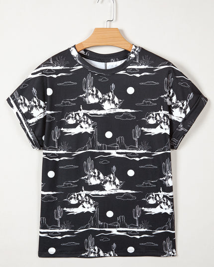 White Desert Sand Print Short Sleeve Knit Top
