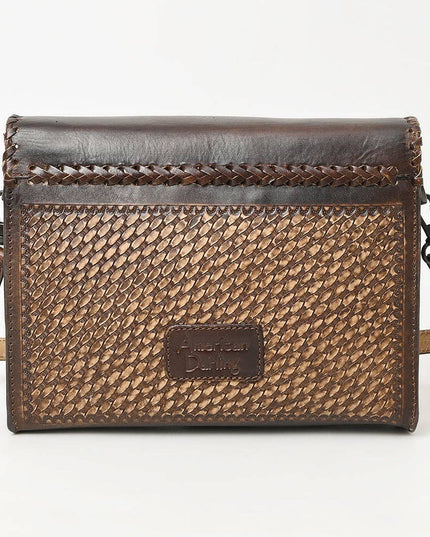 ADBGZ754 Envelope Hand Tooled Leather Wallet Bag - Western Floral Whipstitch Purse