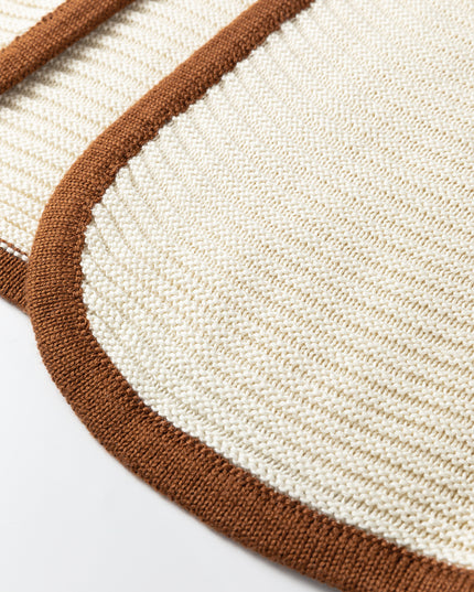 White Horizontal Ribbed Knit Contrast Trim Ties Front Sweater Vest