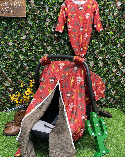 MAROON COWBOY PRINT CAR SEAT COVER. ZYTB651522014