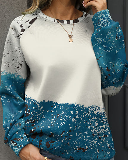 Blue Tie Dye Cow Color Block Pullover Sweatshirt
