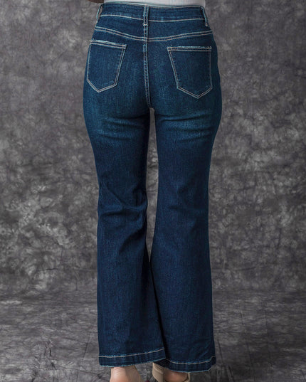 Real Teal High Rise Ripped Bell Bottom Jeans