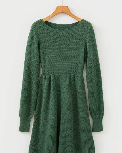 Mist Green Solid Lantern Sleeve Empire Waist Short Sweater Dress
