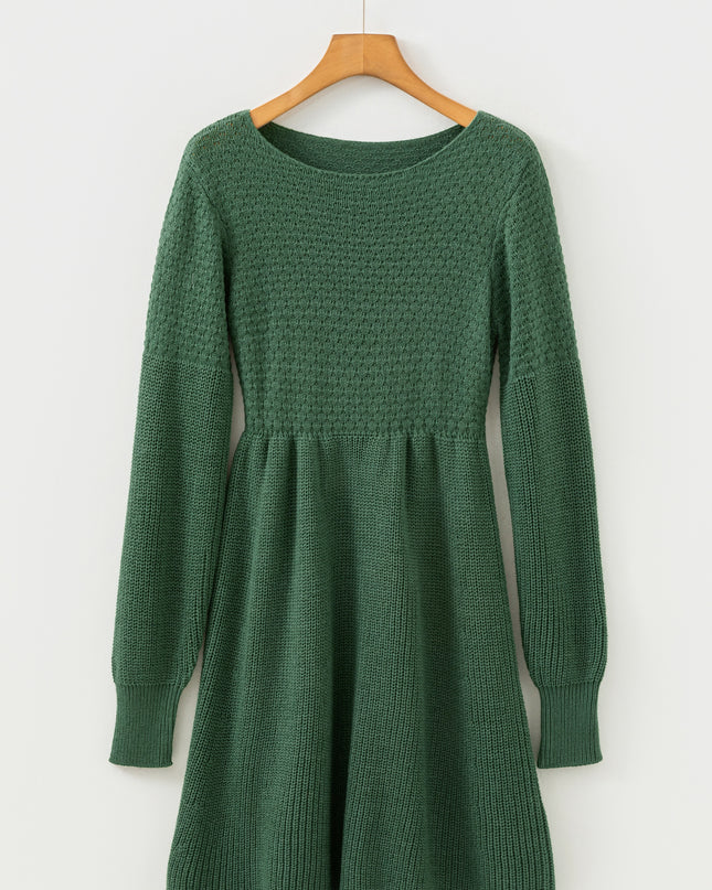 Mist Green Solid Lantern Sleeve Empire Waist Short Sweater Dress