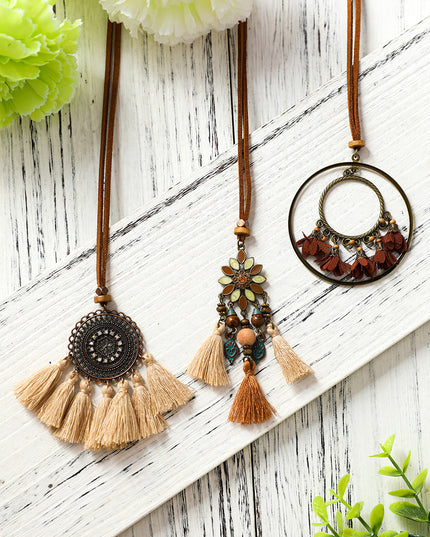 Multicolor 3pcs Bohemian Retro Tasseled Pendant Necklace