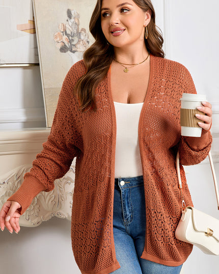 Redwood Burl Mixed Pattern Knitted Open Front Plus Cardigan