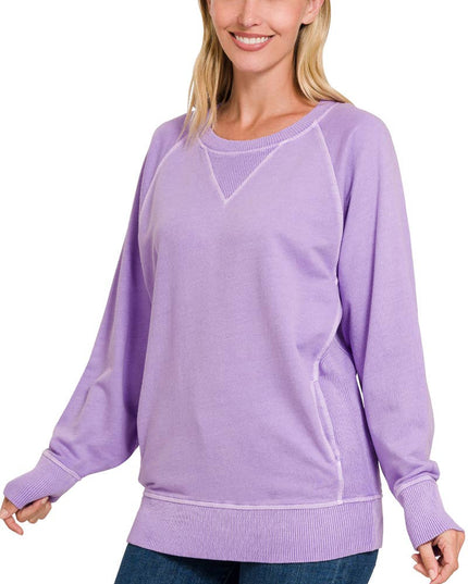 `Washed French Terry Pullover With Side Pockets Zenana