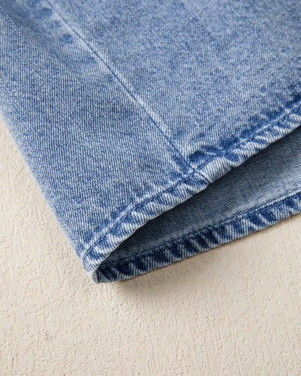 Myosotis Puff Sleeve V Neck Ruffled Loose Denim Mini Dress