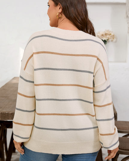 Multicolour Striped Drop Shoulder Plus Sweater