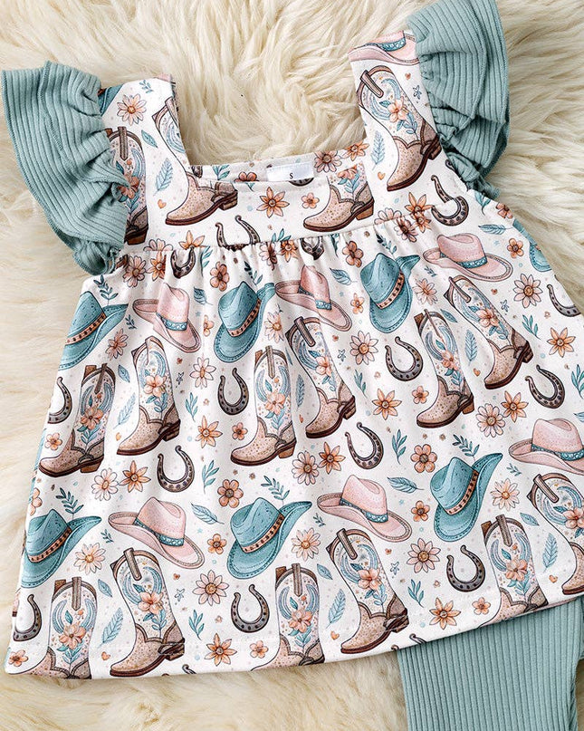 Western printed on dusty green 2 piece set. OFG60999 SOL