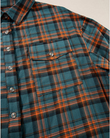 Green Plaid Long Sleeeve Side Split Distressed Hem Shirt