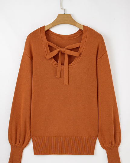 Gold Flame Solid Color Ribbed Trim Drop Shoulder Sweater