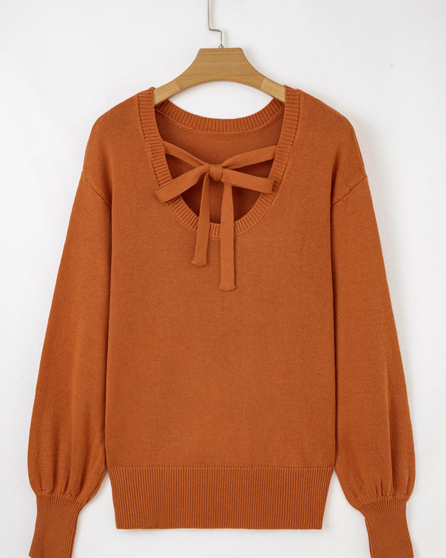 Gold Flame Solid Color Ribbed Trim Drop Shoulder Sweater