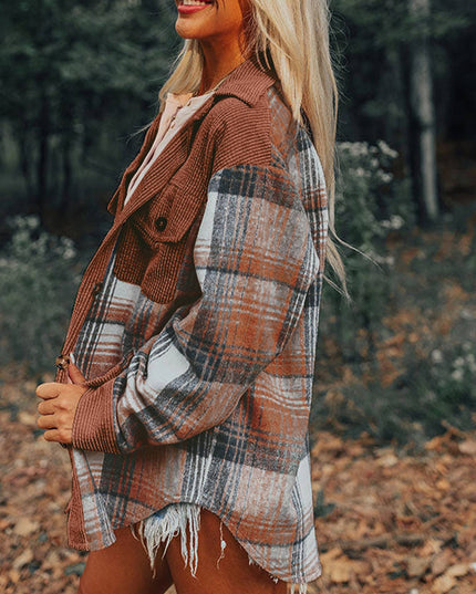 Western Plaid patchwork corduroy oversized jacket Shacket