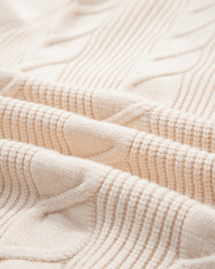 Jet Stream Cable Knit Turtleneck Ruffled Short Sleeve Sweater
