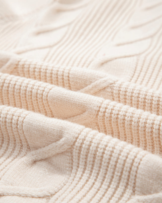 Jet Stream Cable Knit Turtleneck Ruffled Short Sleeve Sweater