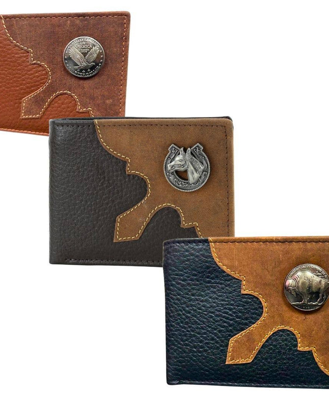 Mixed Media Bifold Rodeo Wallet with Medallion AB1915