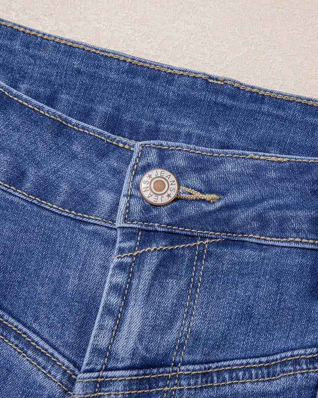 Beau Blue Tailored Center Seam Detail Straight Loose High Rise Jeans